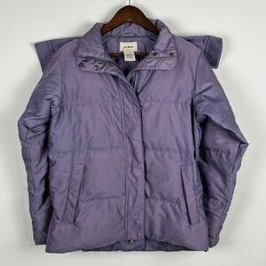 LL Bean Womens Purple Goose Down Puffer Jacket Removable Hood Size XS